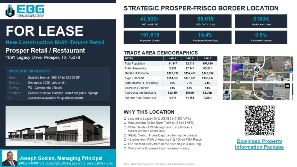Prosper Retail For Lease - 1091 Legacy Drive, Prosper, TX 75078